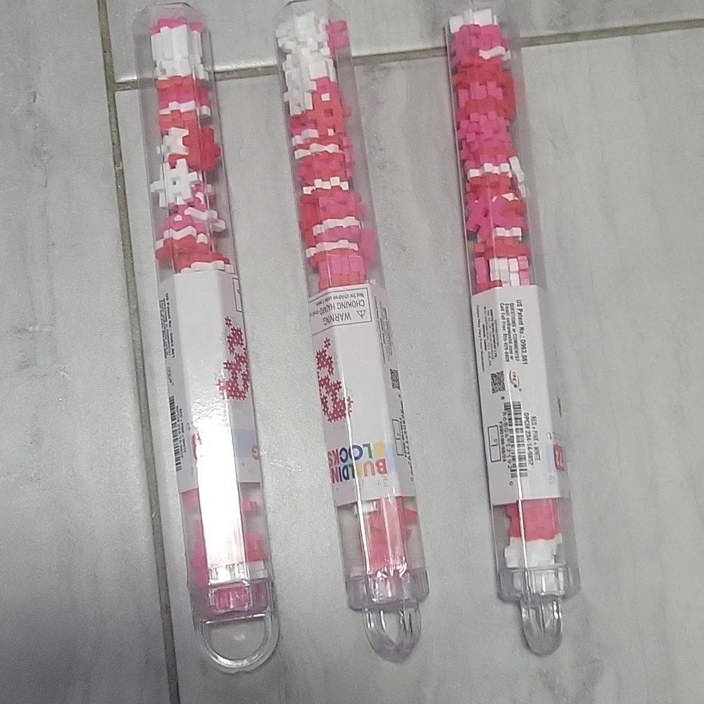 (3) Sets Of Ankyo Hash Tag  of Building Blocks Tube - Pink, White, Red 72 Count